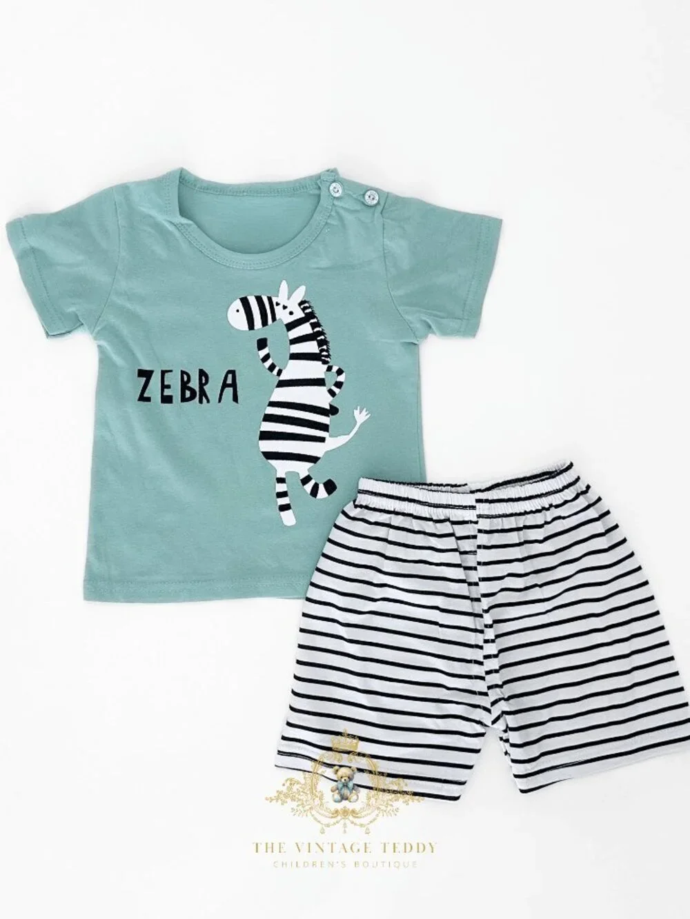 NWT Cute Boys Matching Set Kids T-shirt & Shorts 2-Piece 100% Cotton Zebra 6-9M - Picture 1 of 4